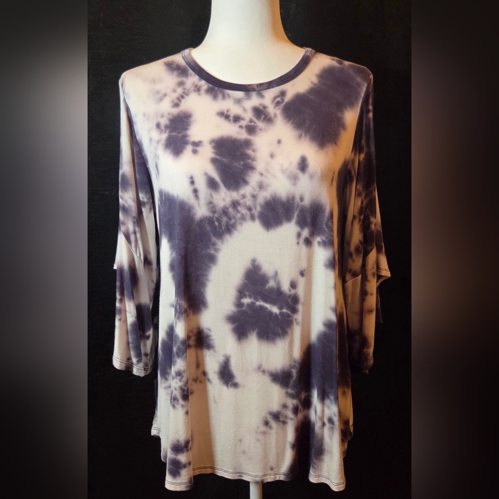 NWOT Survival Boutique Purple Tie Dye Bell Sleeve Tunic M Like New - Picture 2 of 13